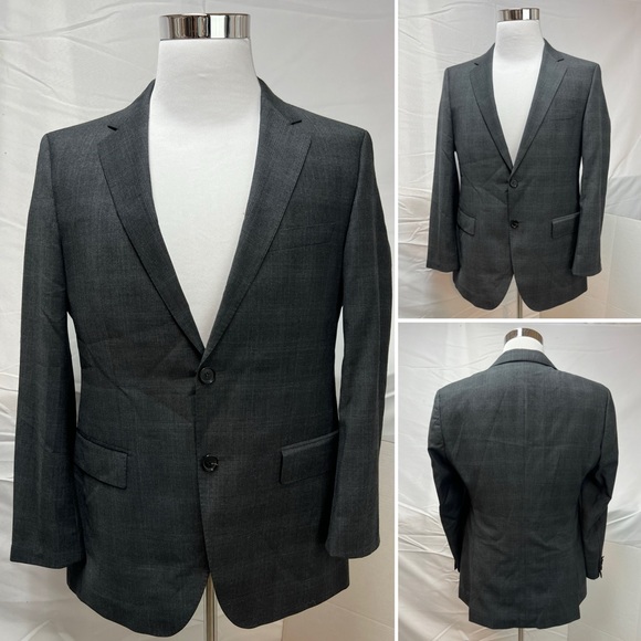 HUGO BOSS Charcoal Gray Plaid 2-Button Double Vented 38R James3 Blazer Jacket - Picture 5 of 9